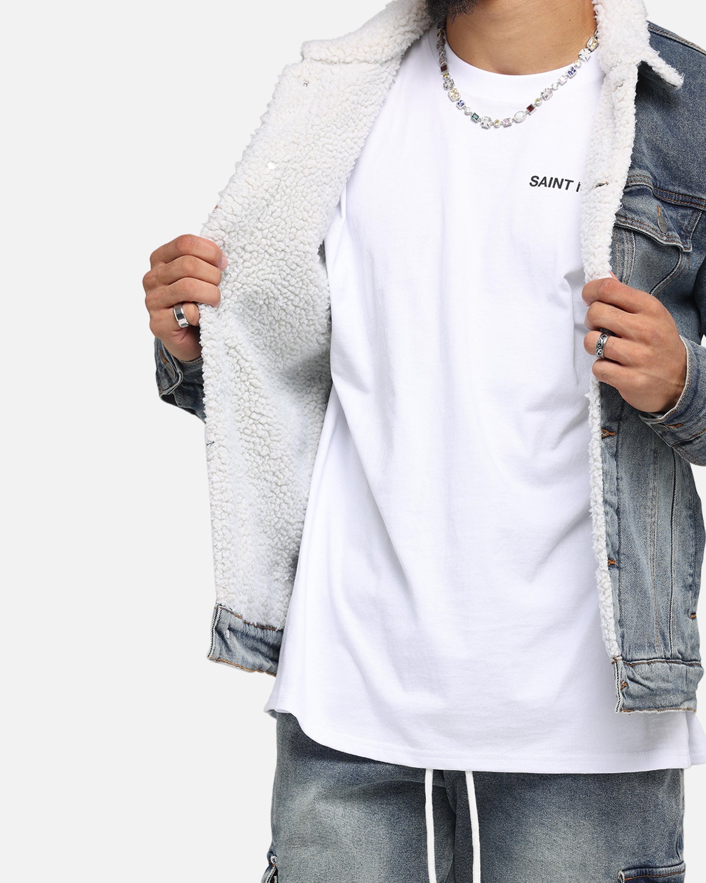 Saint Morta Sherpa Denim Jacket Dirty Denim