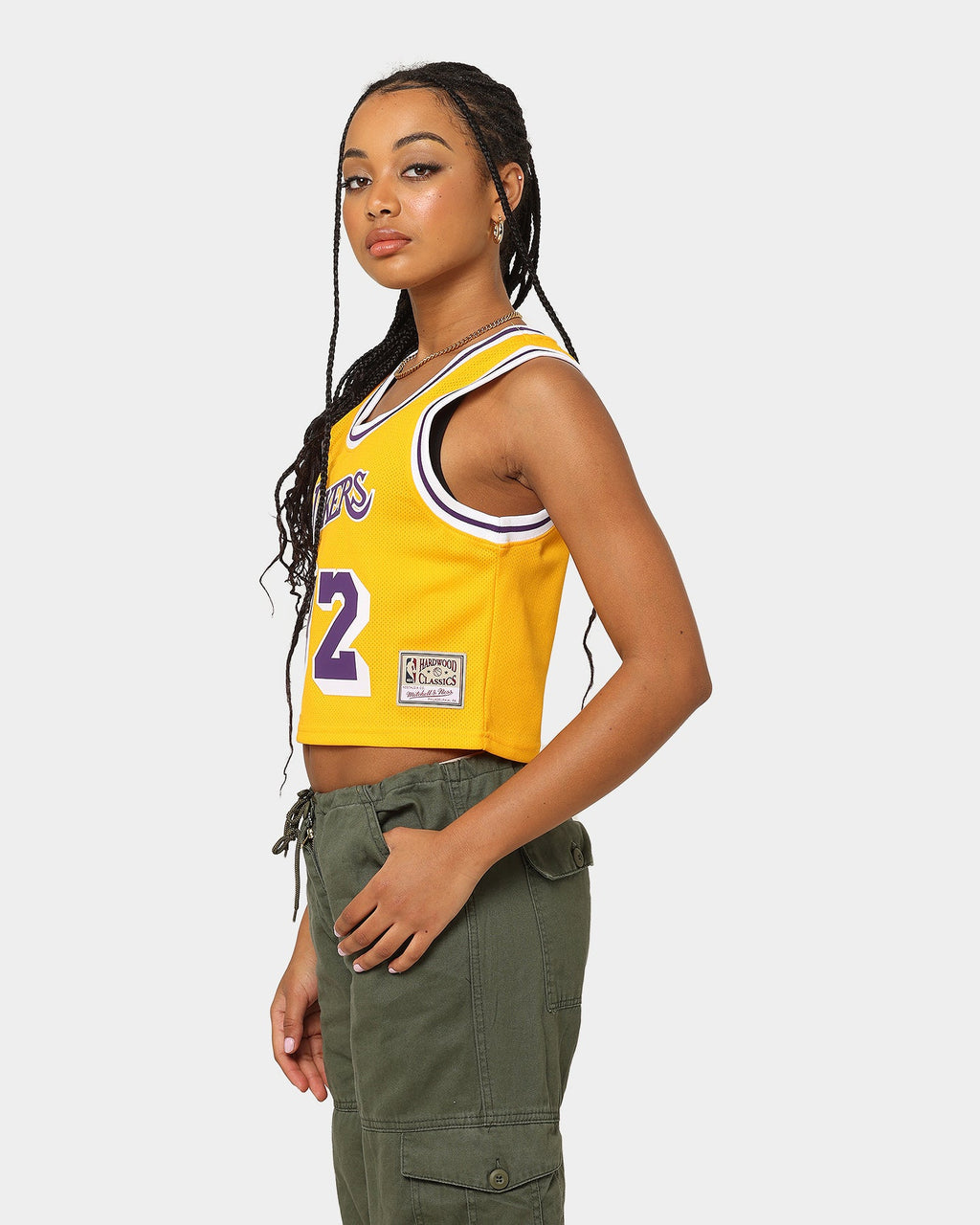 Mitchell & Ness Women's Los Angeles Lakers Earvin "Magic" Johnson #32 NBA Cropped Jersey Yellow/Purple