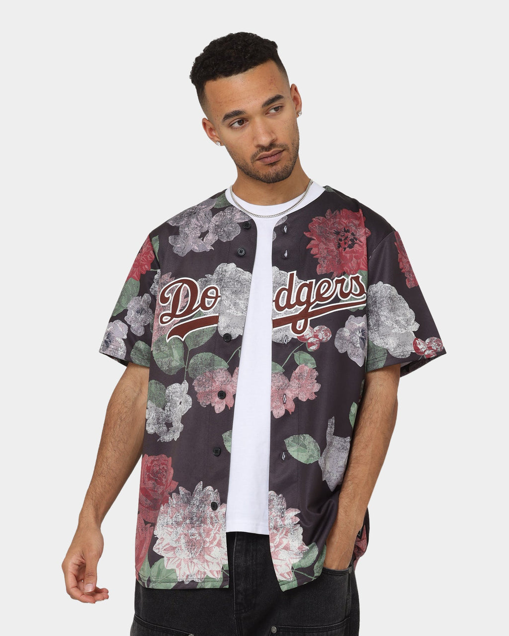 Majestic Athletic Los Angeles Dodgers Floral Wordmark Rep Jersey Faded Black