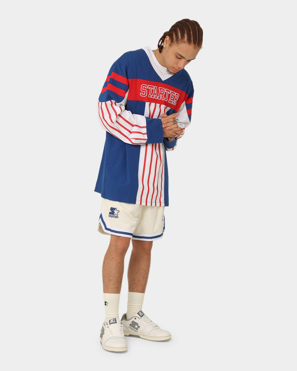 Starter Stripes Hockey Long Sleeve T-Shirt Blue/White/Red