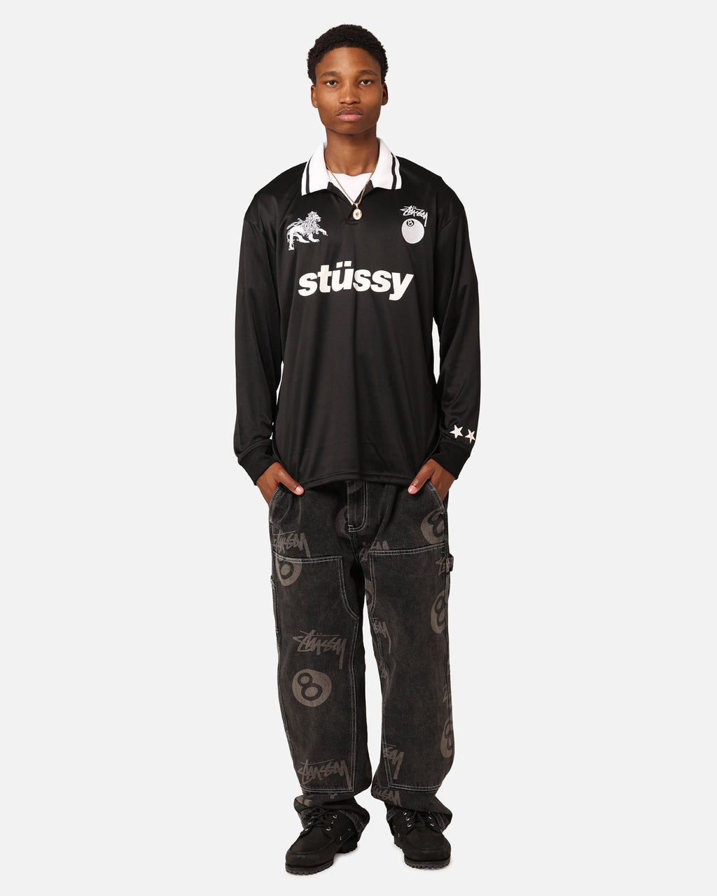 Stüssy Football Polo Long Sleeve T-Shirt Black