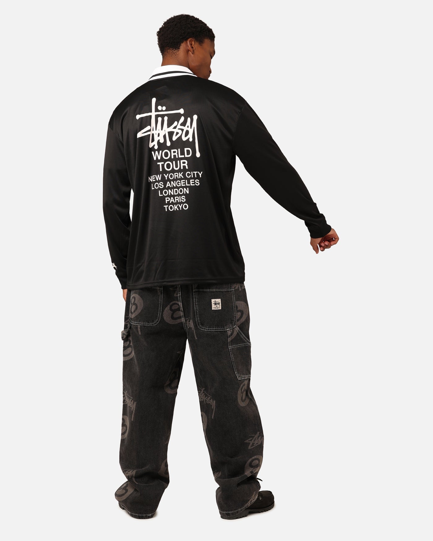 Stüssy Football Polo Long Sleeve T-Shirt Black