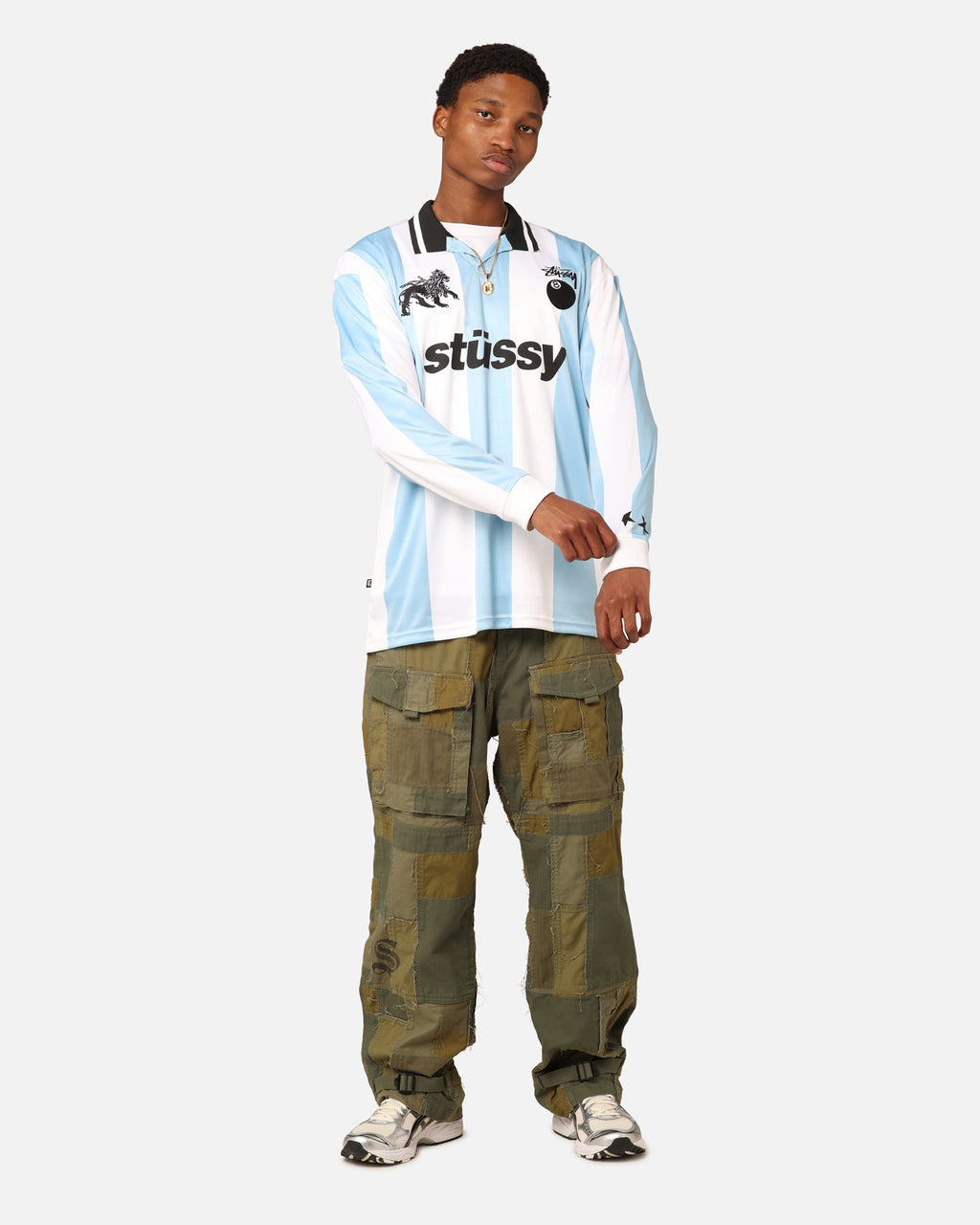 Stüssy Football Polo Long Sleeve T-Shirt Blue/White