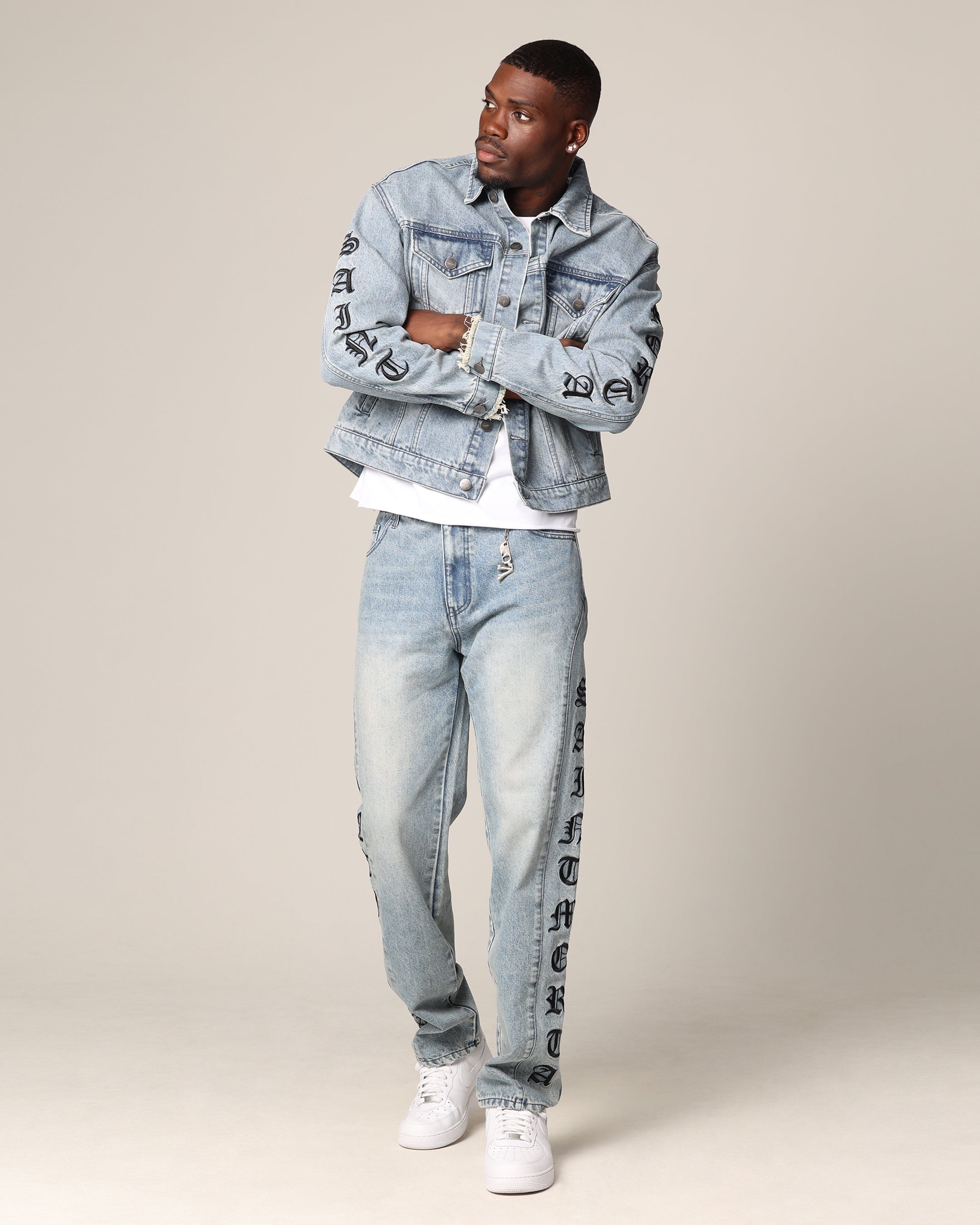Saint Morta Rip Gothic Cutoff Denim Jacket Superwash Blue