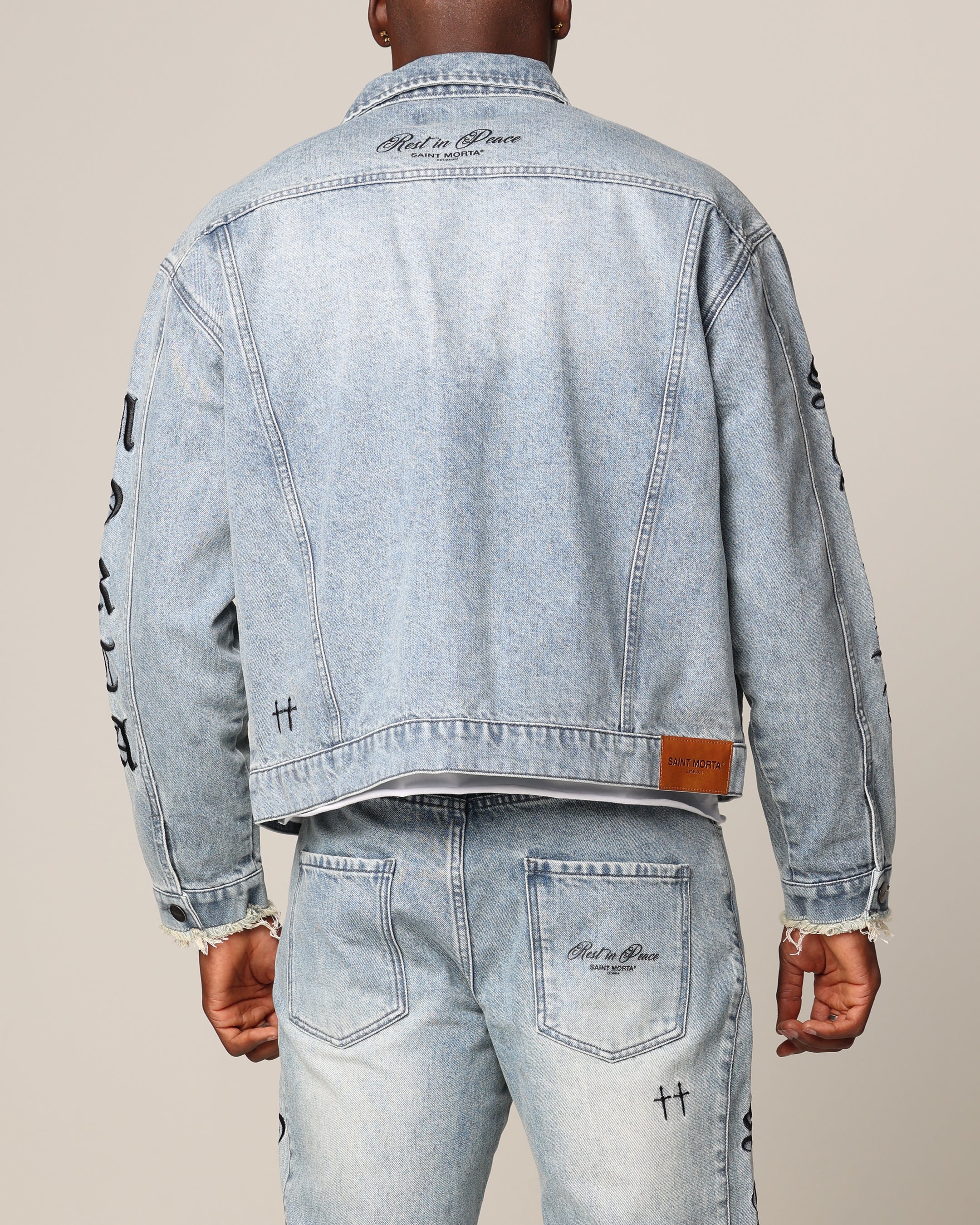 Saint Morta Rip Gothic Cutoff Denim Jacket Superwash Blue