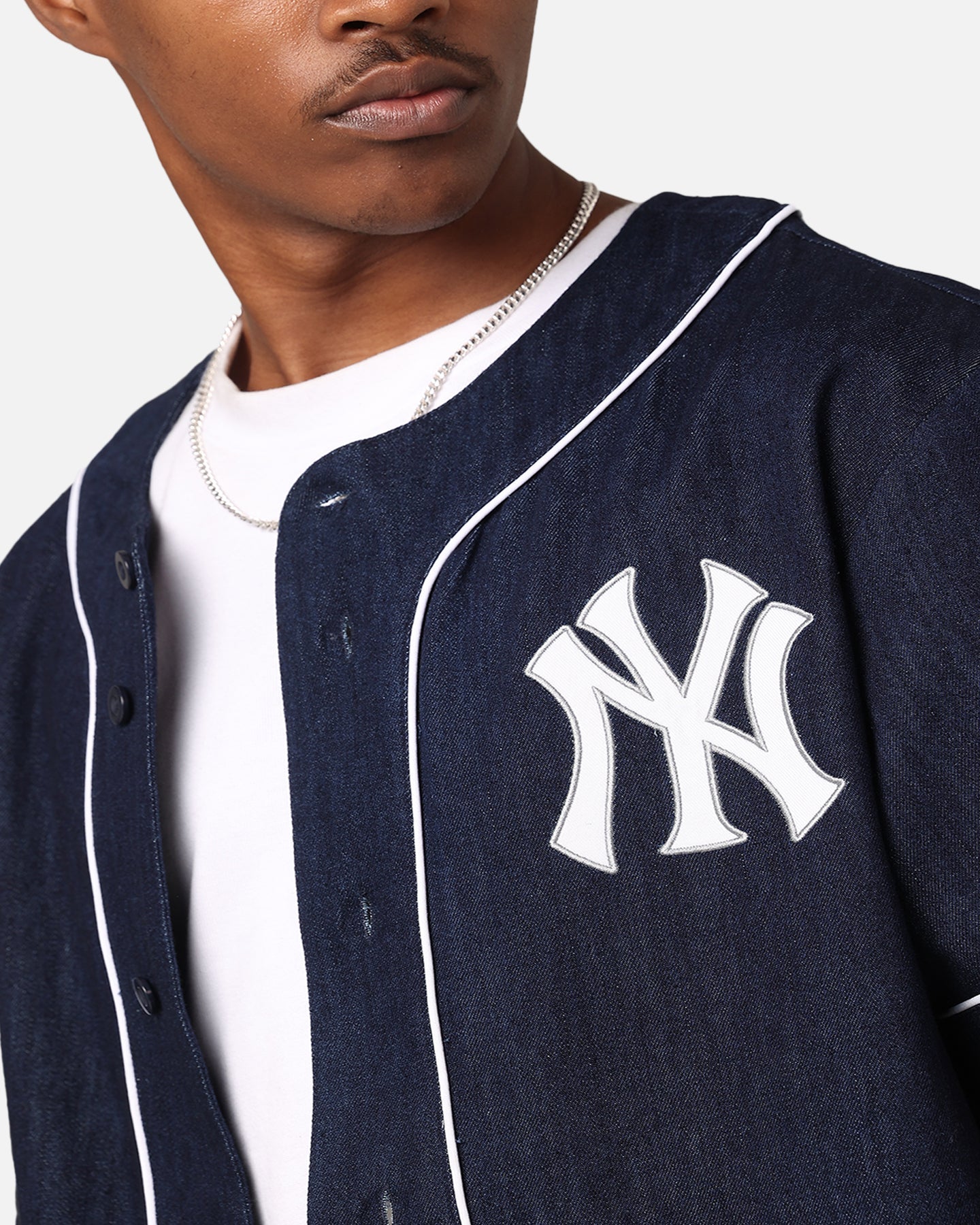 Majestic Athletic New York Yankees Denim Button Up Shirt Washed Navy Denim
