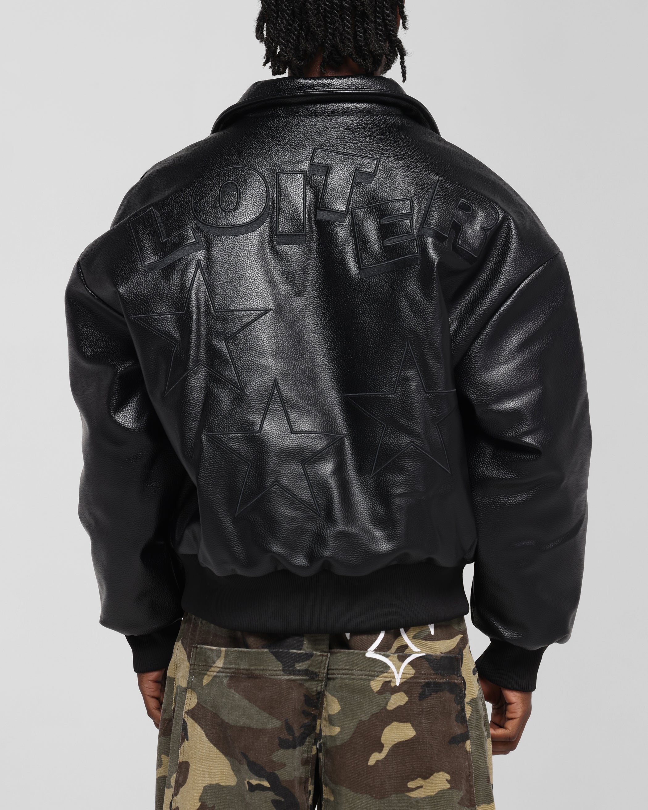 Loiter Solar Vegan Leather Varsity Jacket Black
