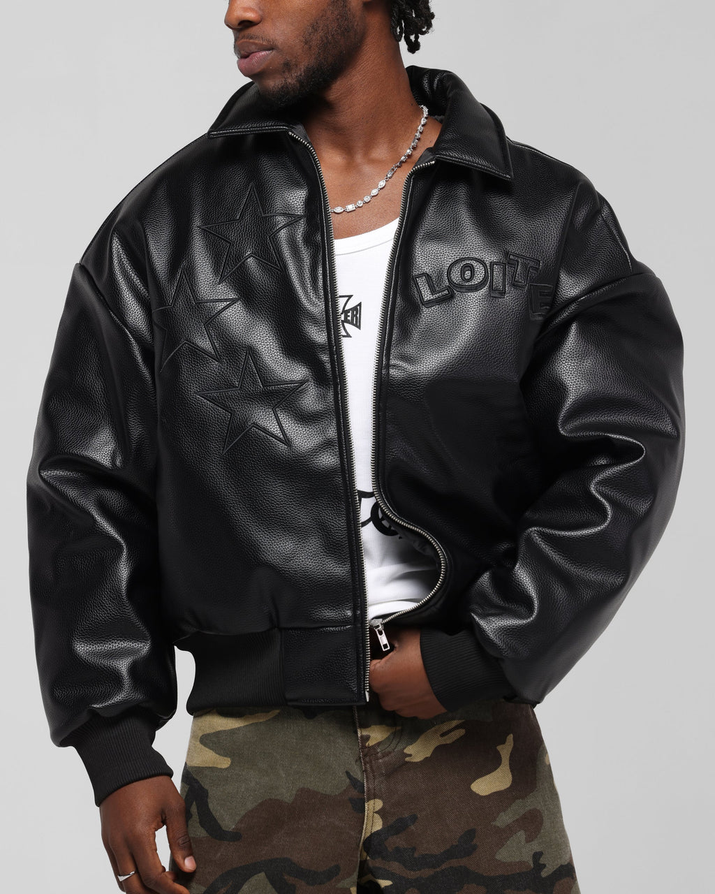 Loiter Solar Vegan Leather Varsity Jacket Black