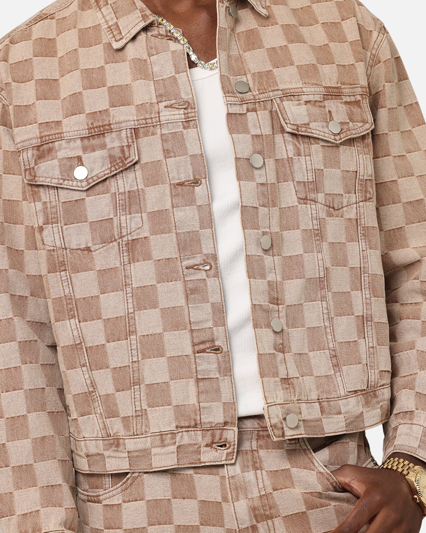 XXIII Checker Board Trucker Jacket Tan