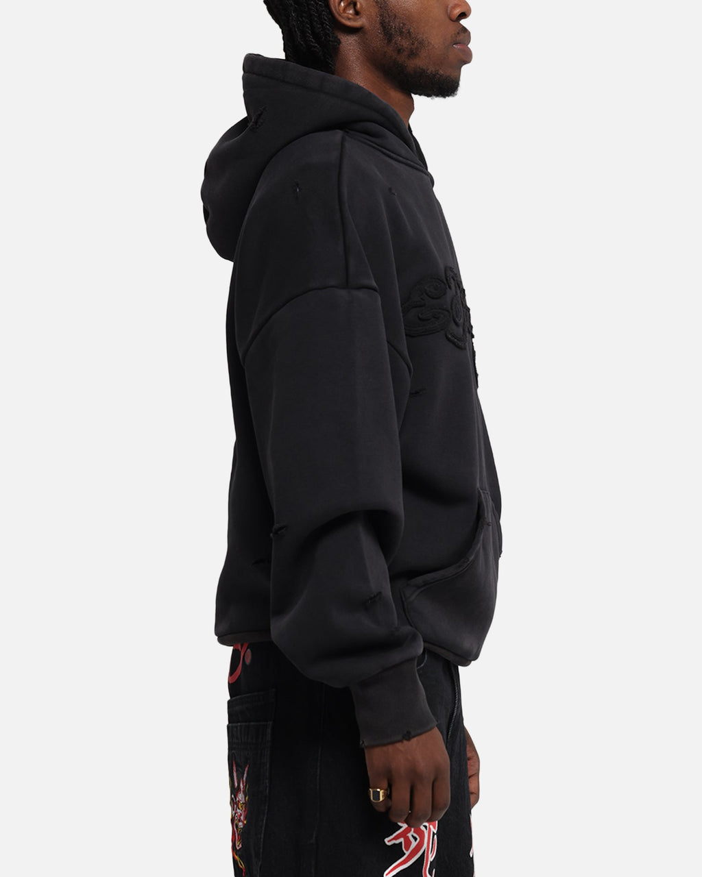 Ed Hardy Distressed Hoodie Black