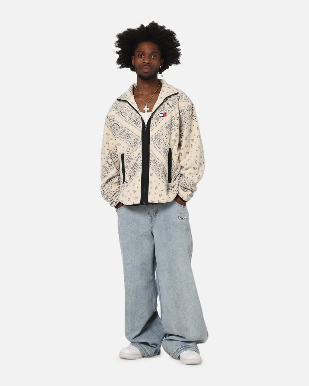 Tommy Jeans Relaxed Zip Paisley Fleece Jacket Newsprint