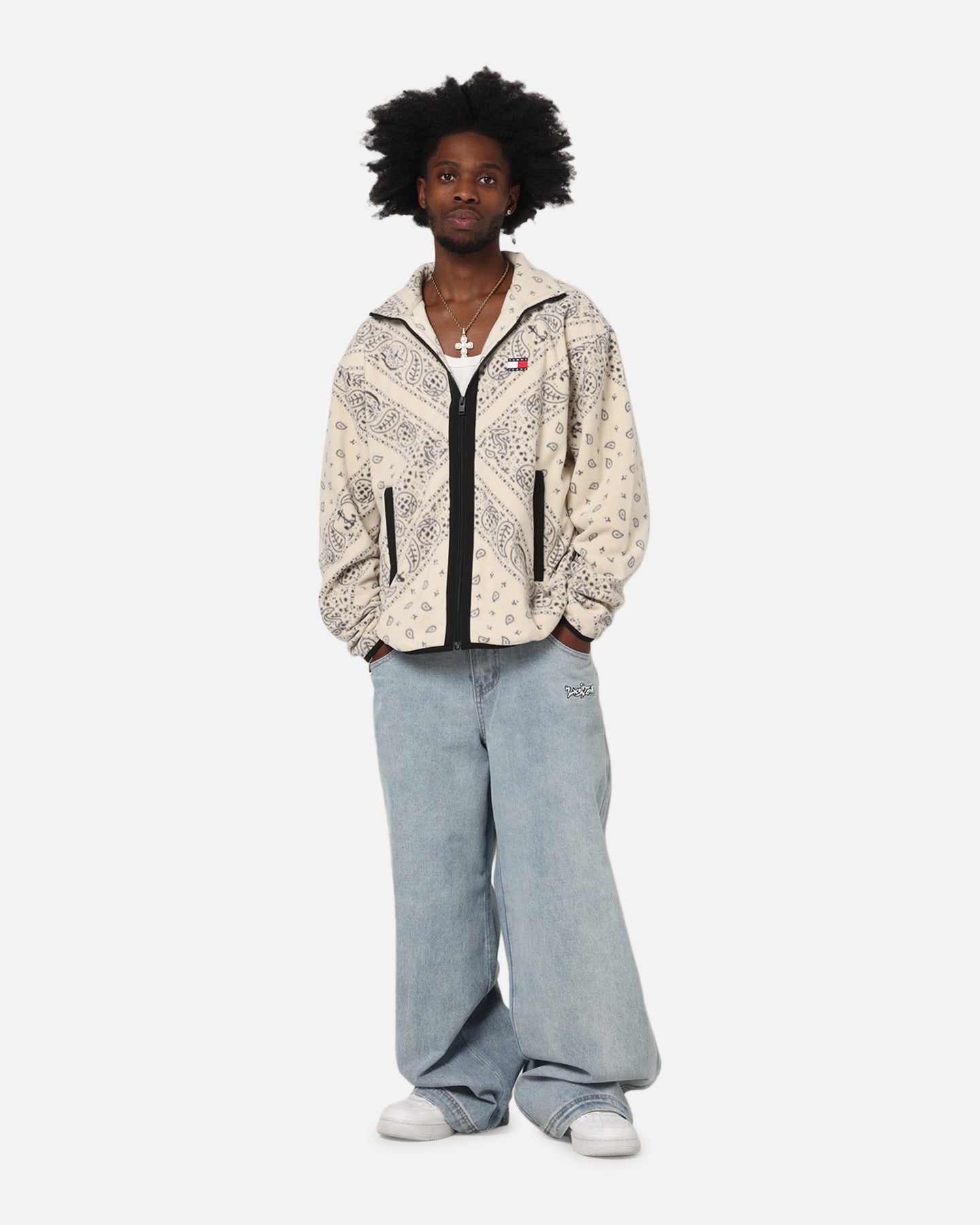 Tommy Jeans Relaxed Zip Paisley Fleece Jacket Newsprint