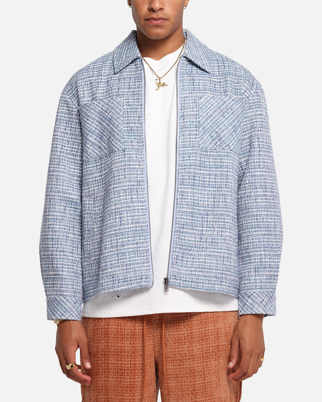XXIII Boucle Tweed Zip Jacket Teal/Blue/Purple