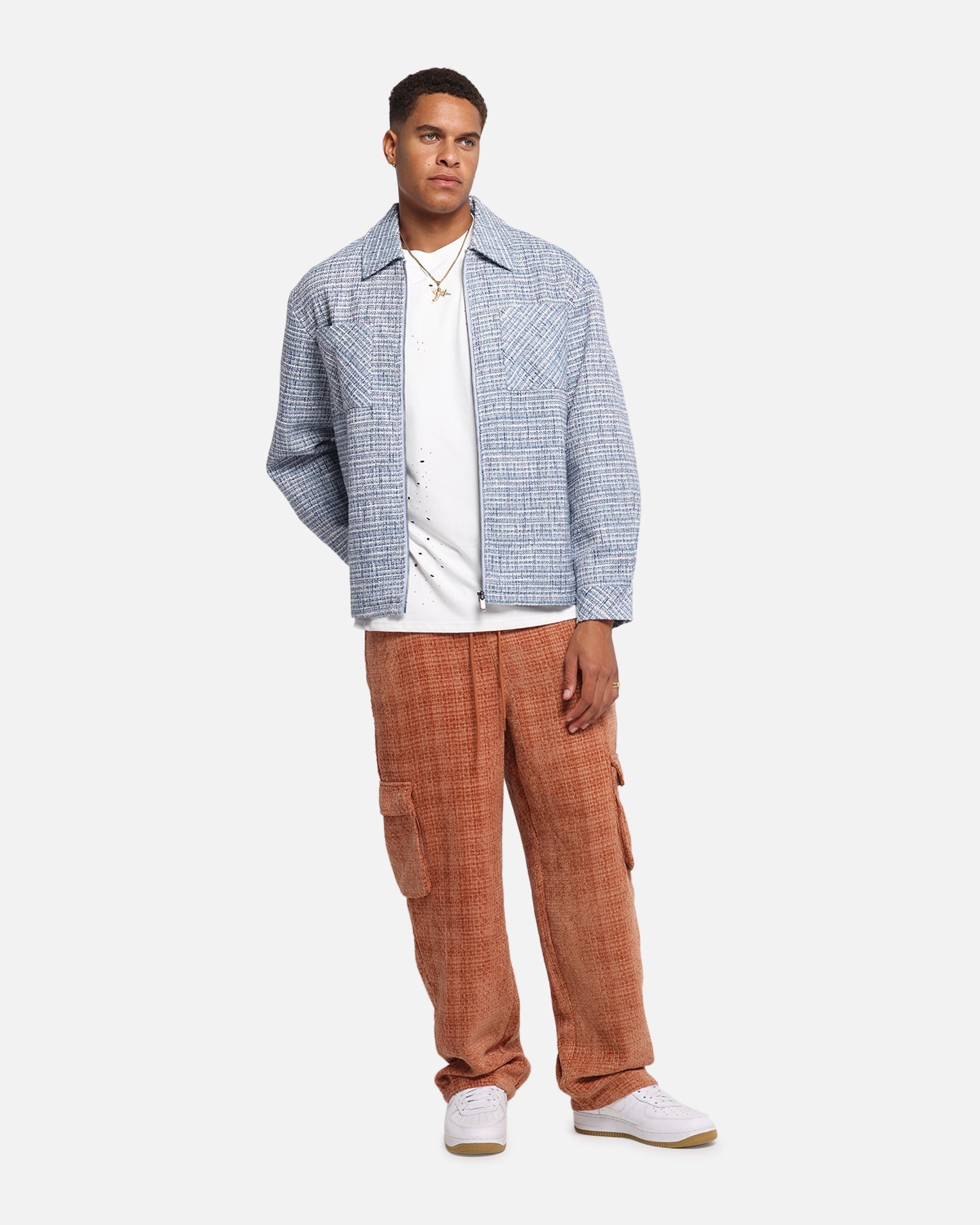XXIII Boucle Tweed Zip Jacket Teal/Blue/Purple