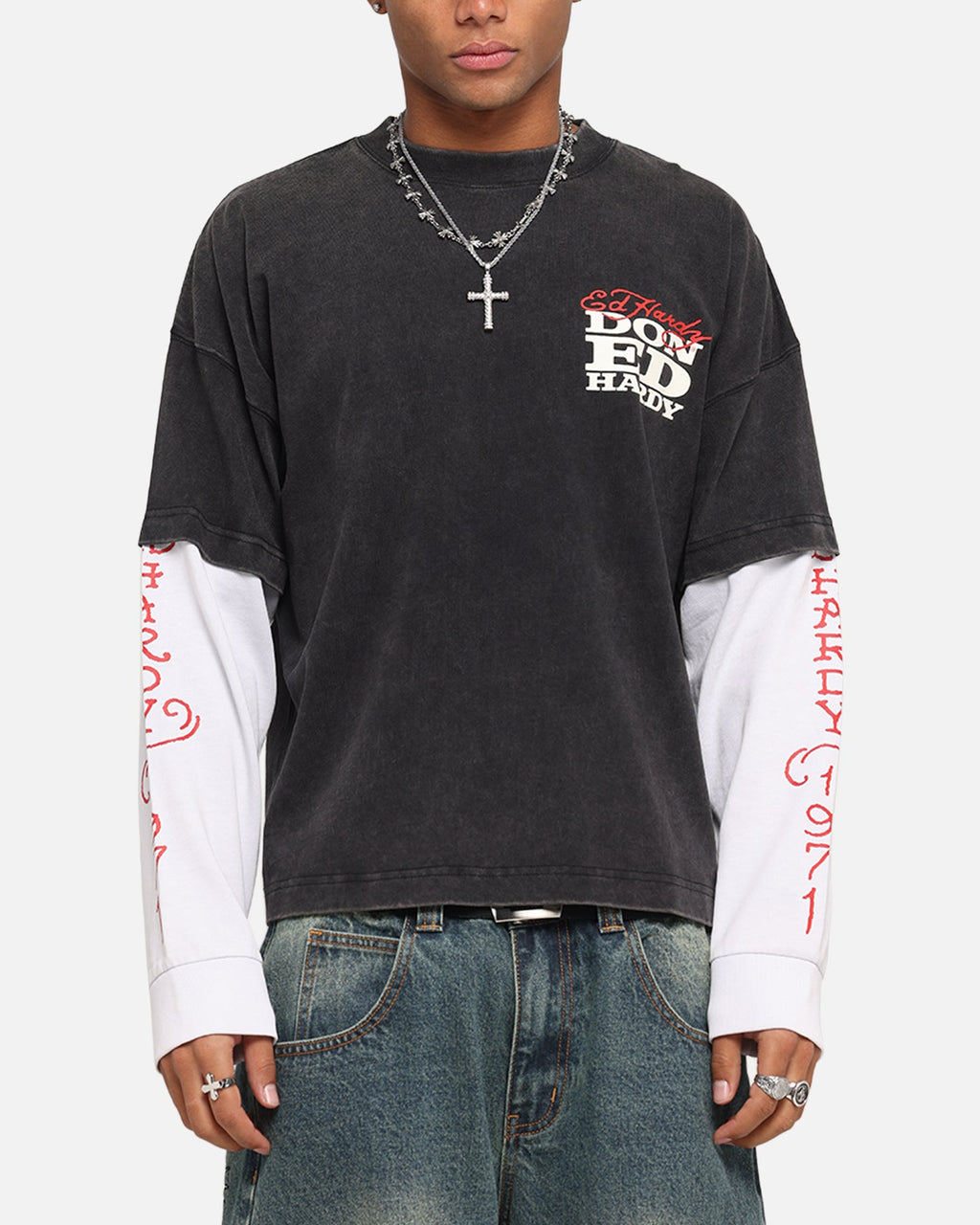 Ed Hardy Love Kills Layered Long Sleeve T-Shirt Black