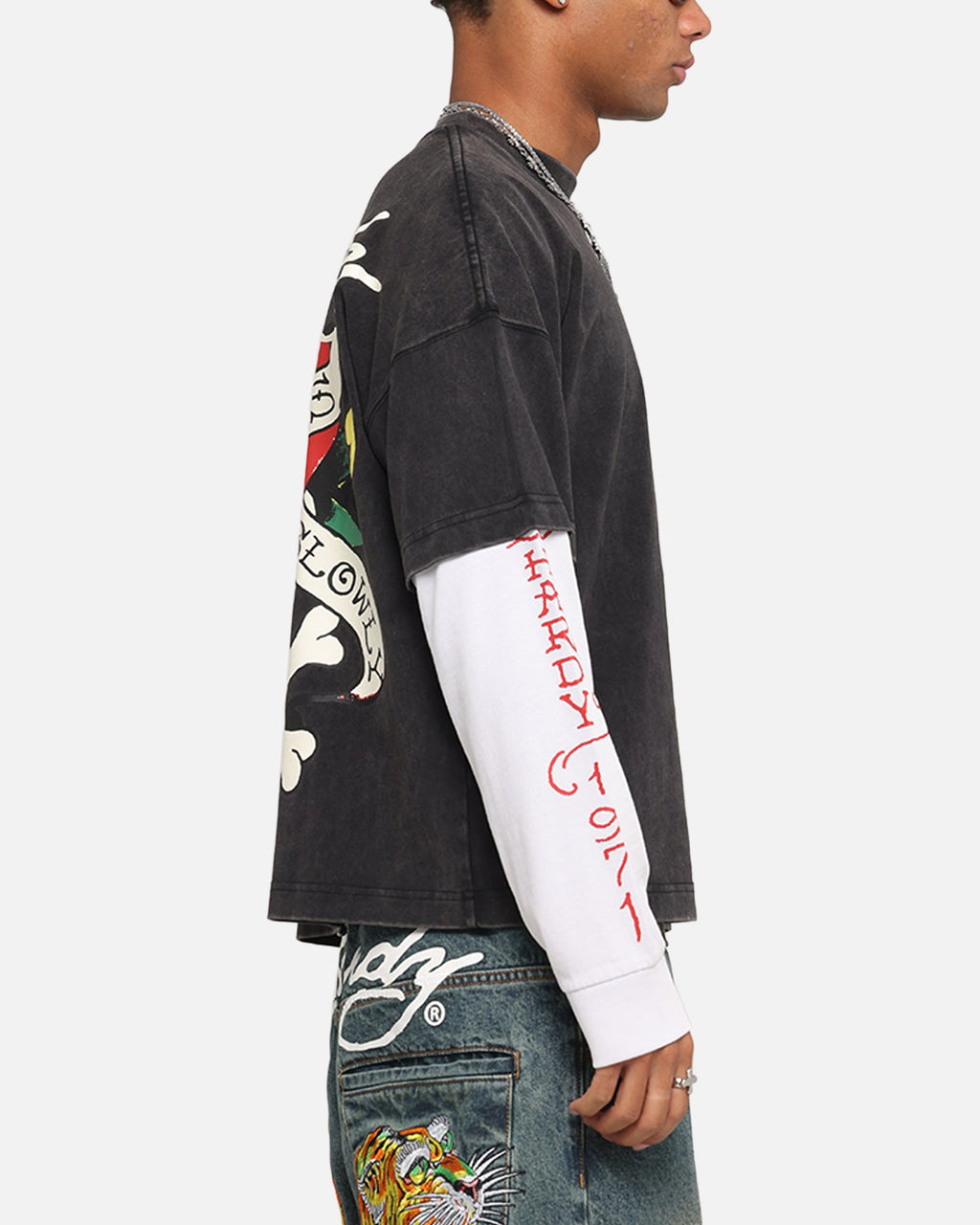 Ed Hardy Love Kills Layered Long Sleeve T-Shirt Black
