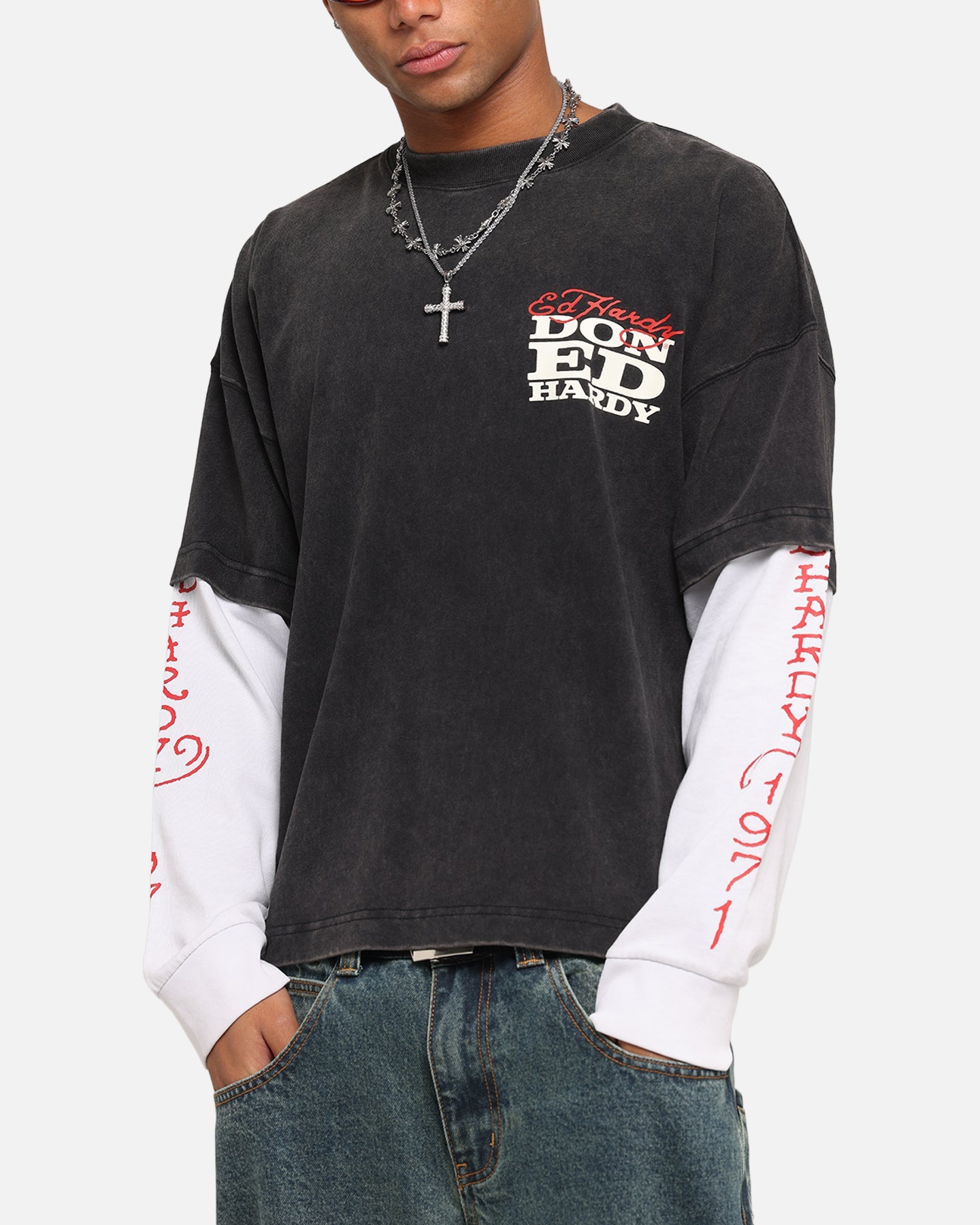Ed Hardy Love Kills Layered Long Sleeve T-Shirt Black