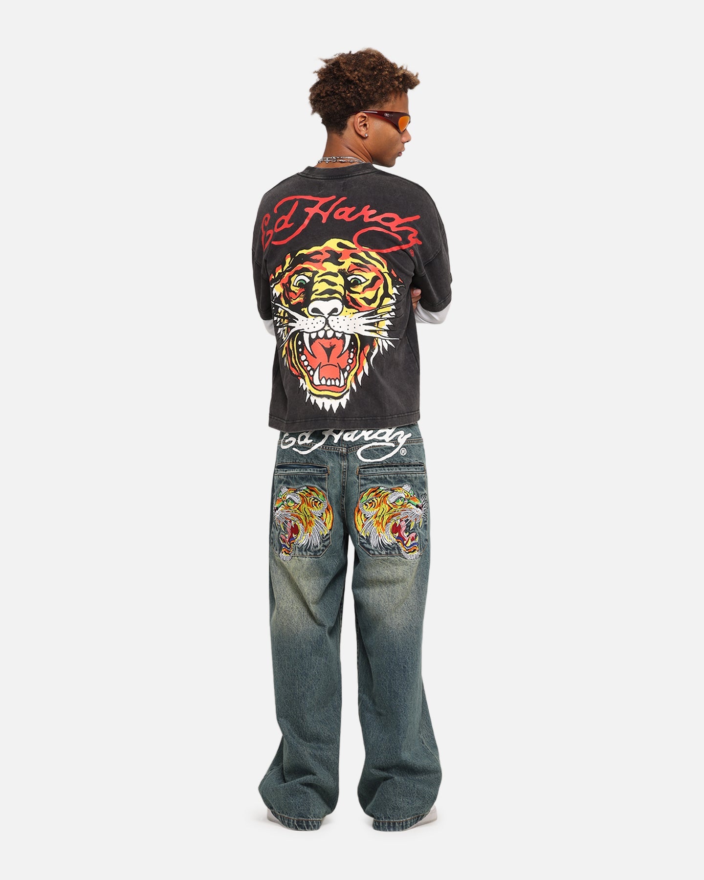 Ed Hardy Tiger Layered Long Sleeve T-Shirt Black