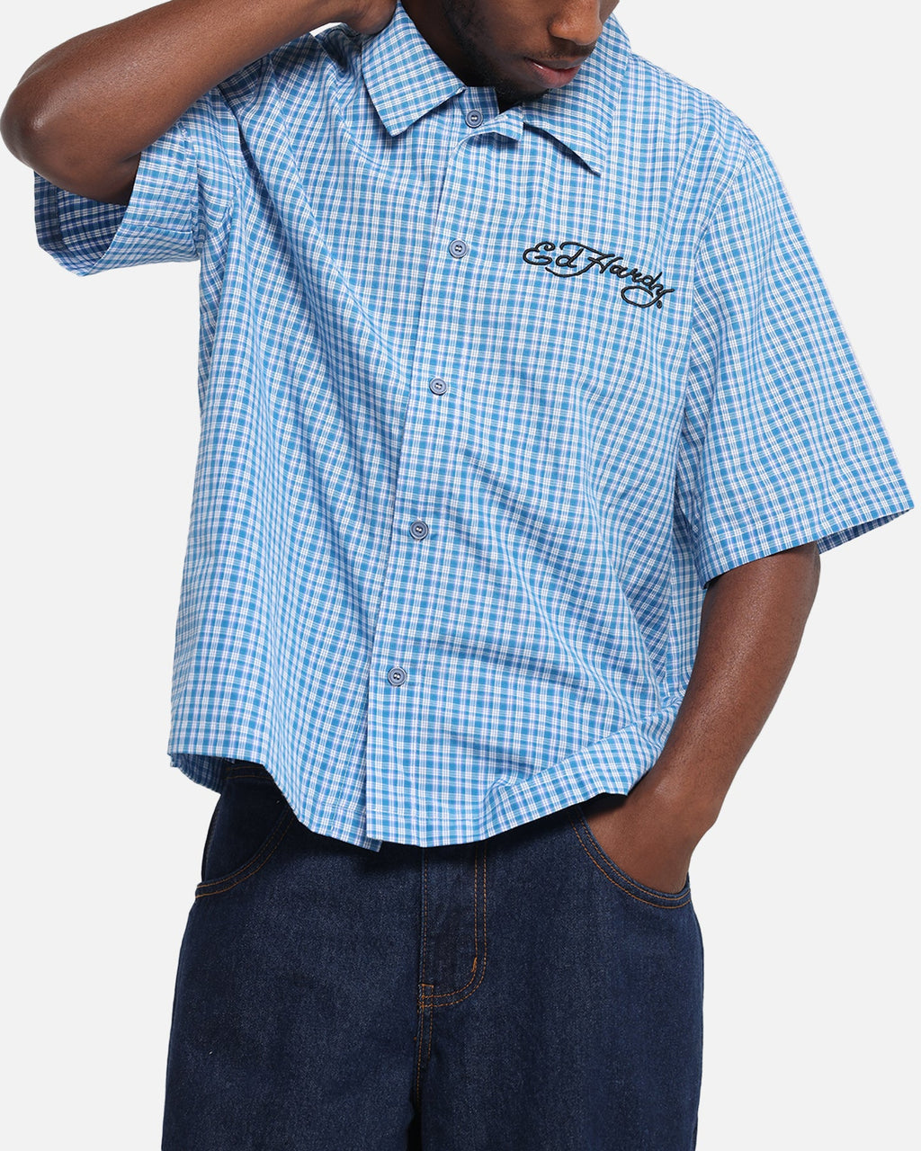 Ed Hardy Panther Button-Up Shirt Blue