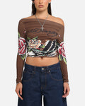 Ed Hardy Women's Eagle Long Sleeve T-Shirt Brown