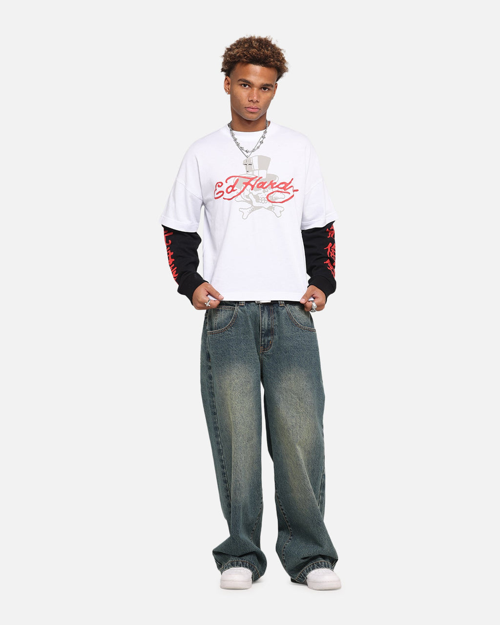 Ed Hardy Skull Layered Long Sleeve T-Shirt White