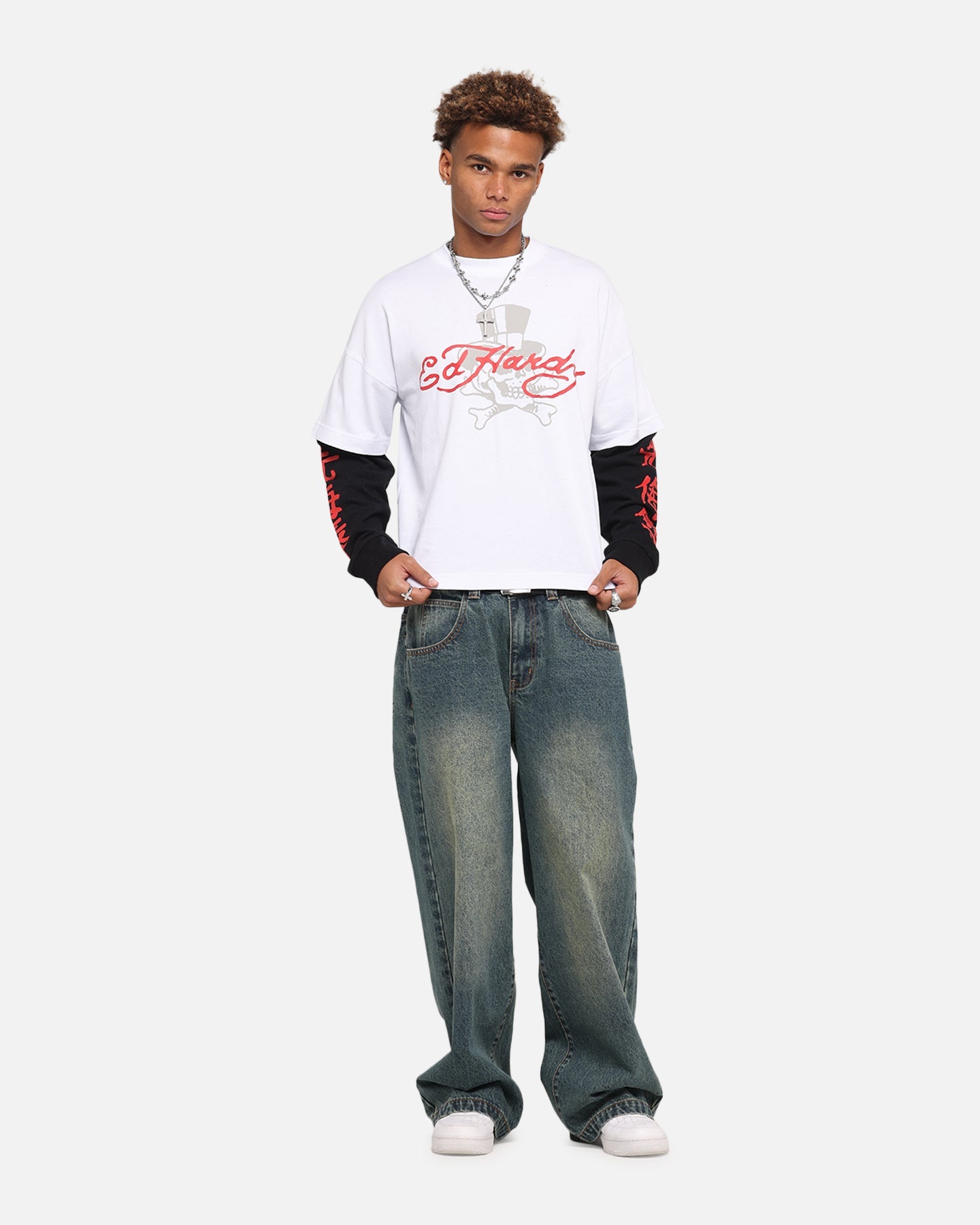 Ed Hardy Skull Layered Long Sleeve T-Shirt White