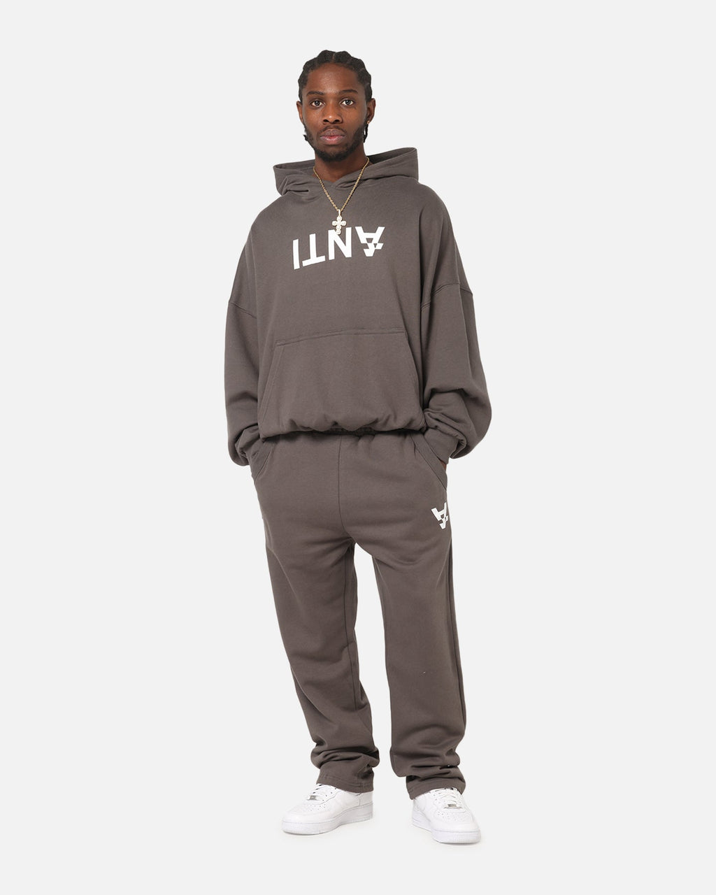 The Anti Order Reverse Logo Hoodie Charcoal Grey
