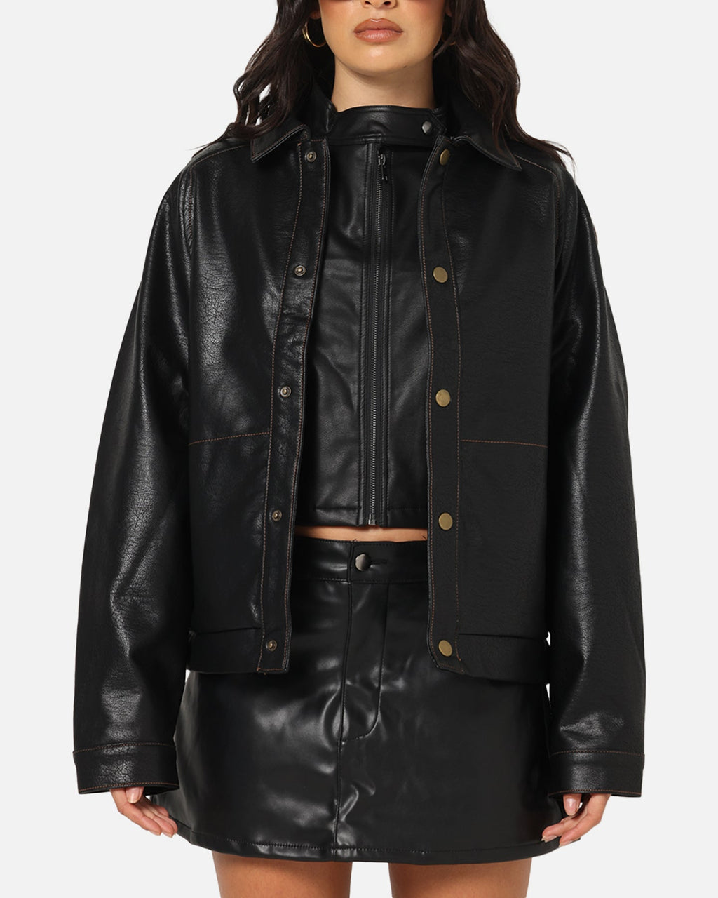 Ed Hardy Women's Vegan Leather Bomber Jacket Black