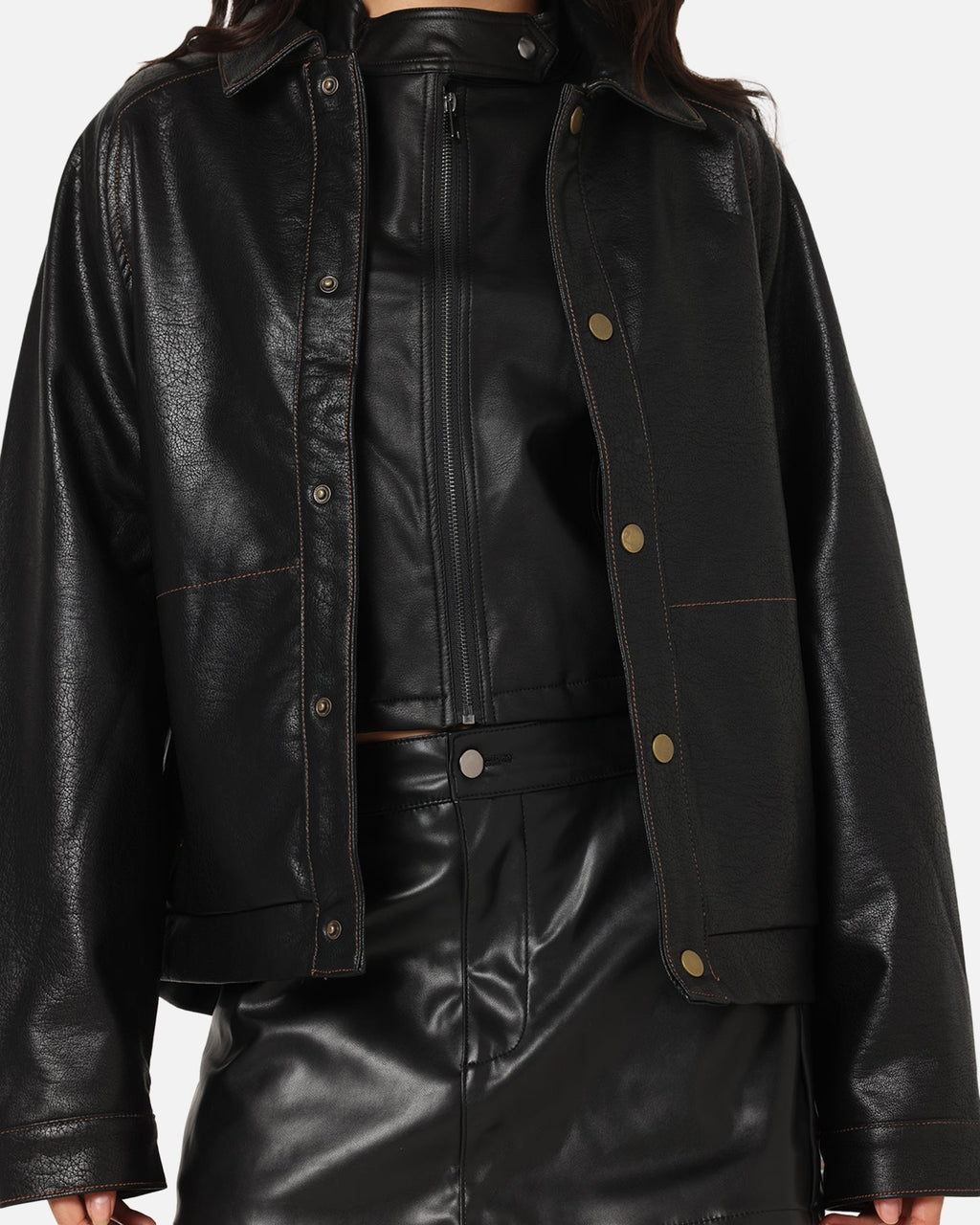 Ed Hardy Women's Vegan Leather Bomber Jacket Black