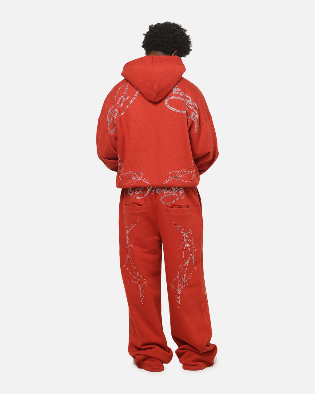 Ed Hardy Cyber Rhinestone Zip-Up Hoodie Red