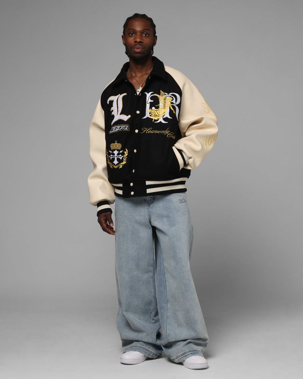 Loiter Heaven Varsity Jacket Black/Off White