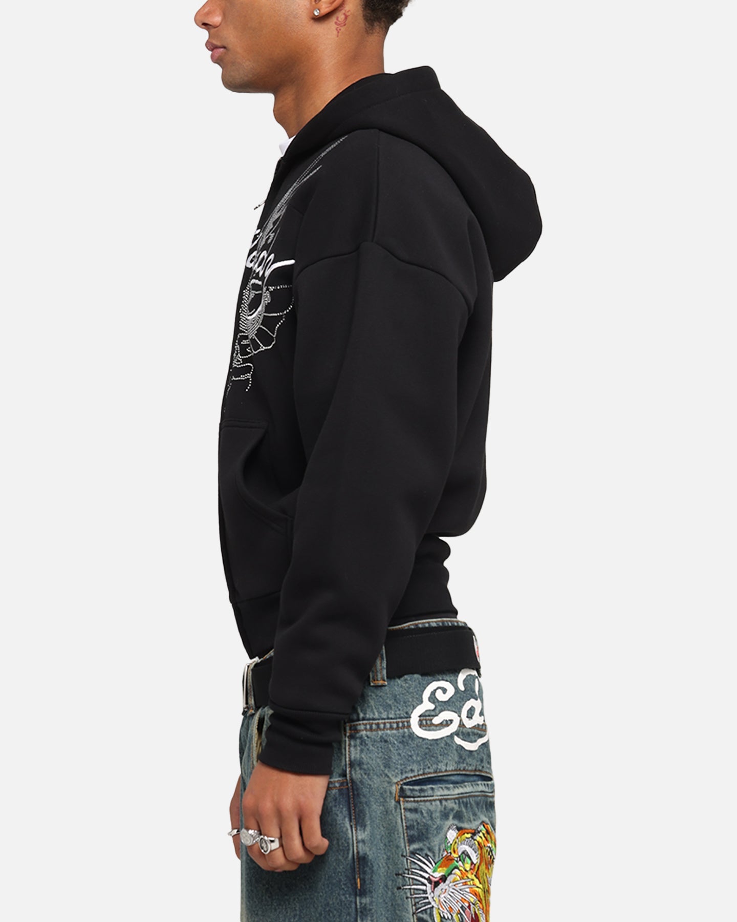 Ed Hardy Eagle Rhinestone Zip Hoodie Black