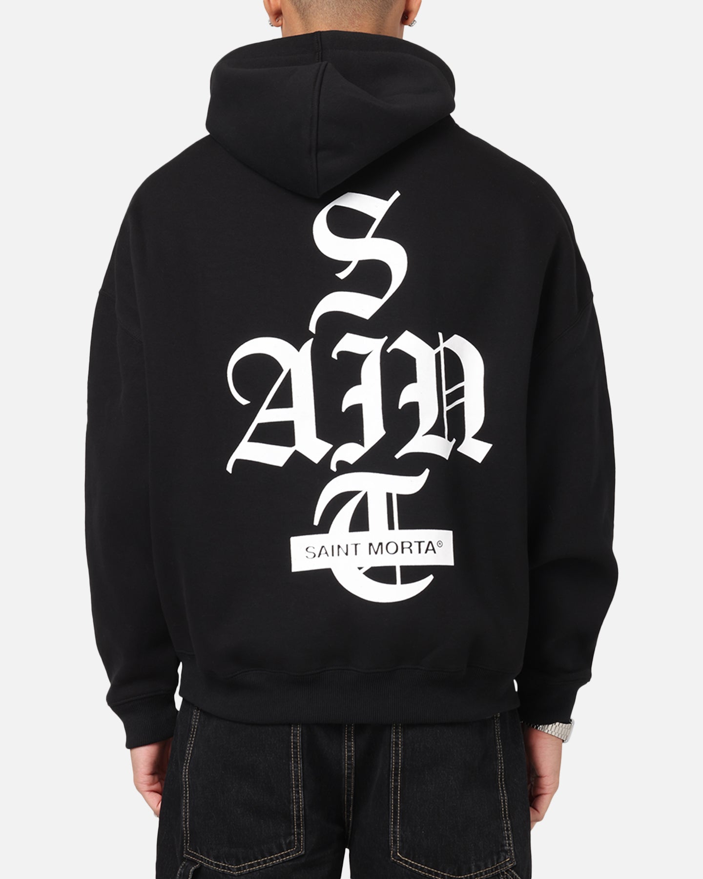 Saint Morta Gothic Stack Boxy Hoodie Black