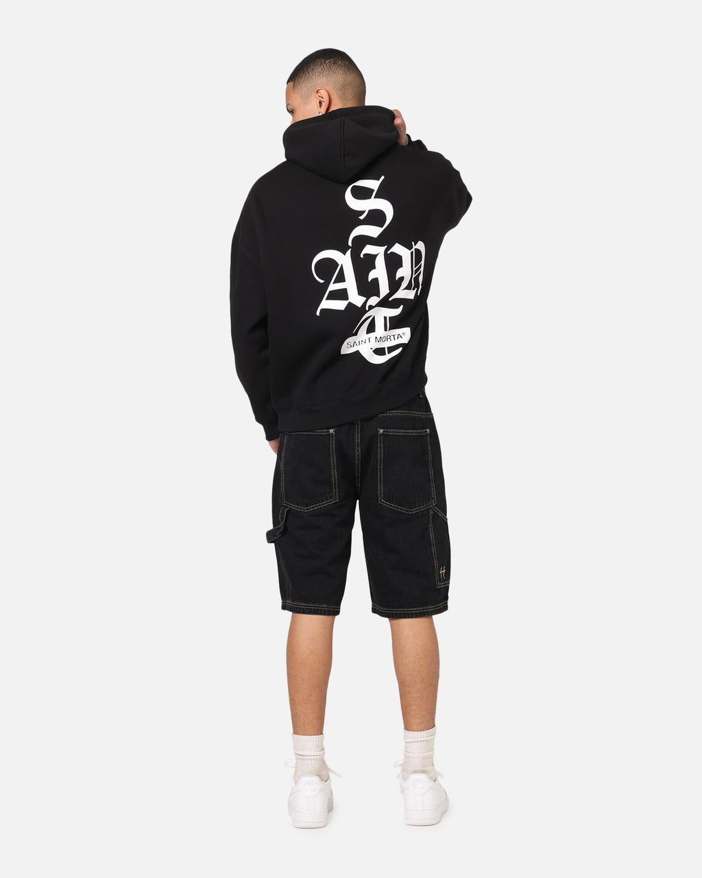 Saint Morta Gothic Stack Boxy Hoodie Black