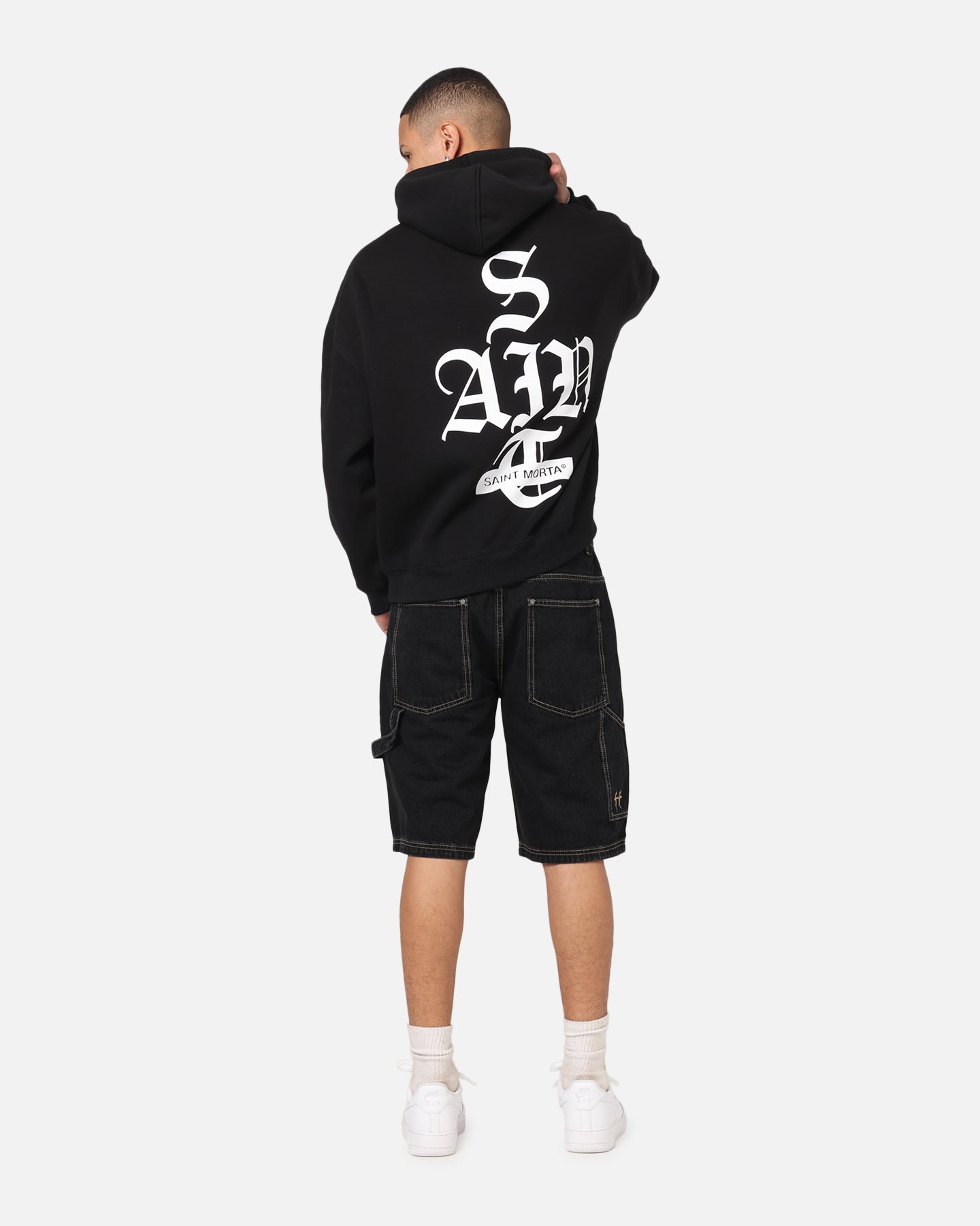 Saint Morta Gothic Stack Boxy Hoodie Black