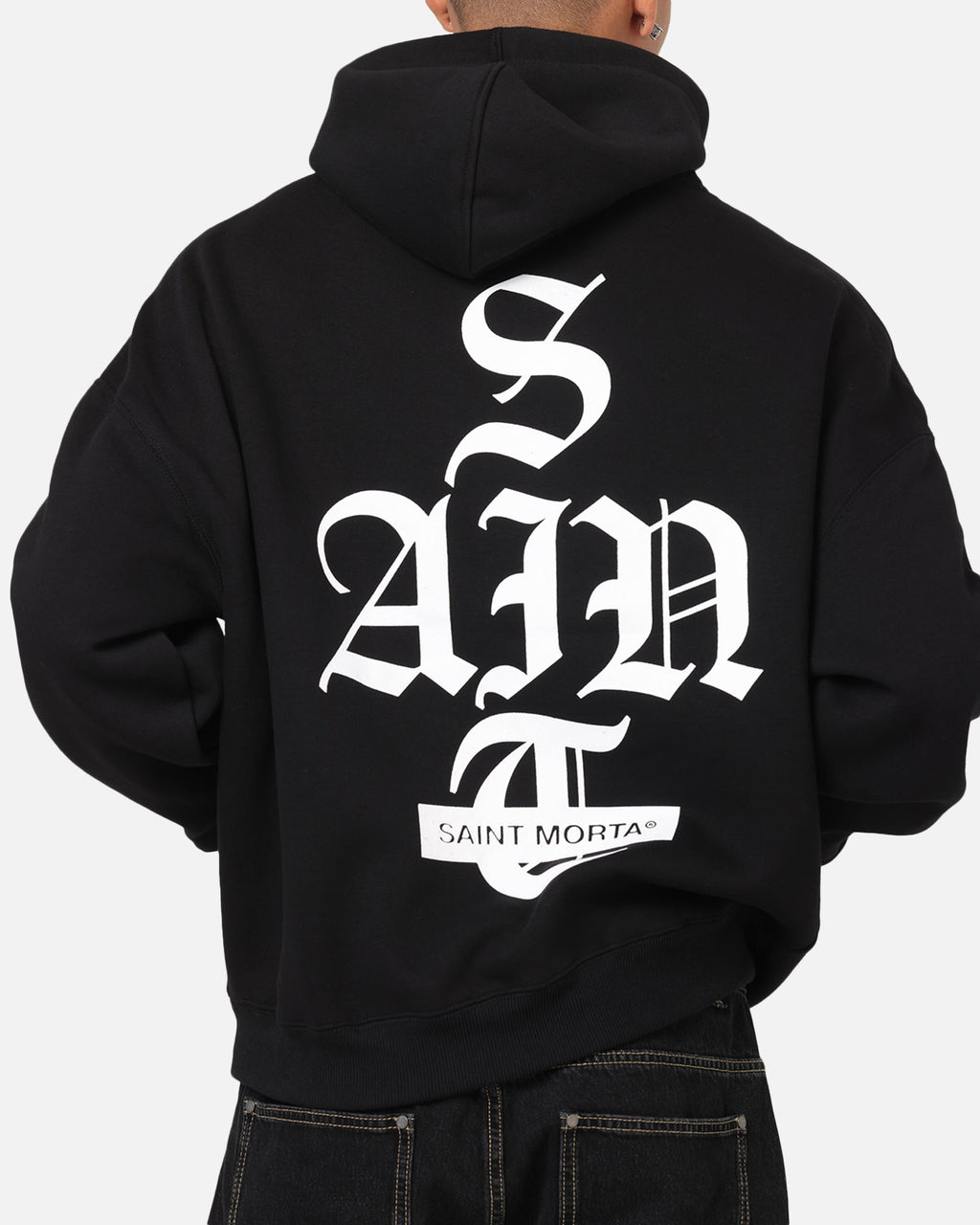 Saint Morta Gothic Stack Boxy Hoodie Black