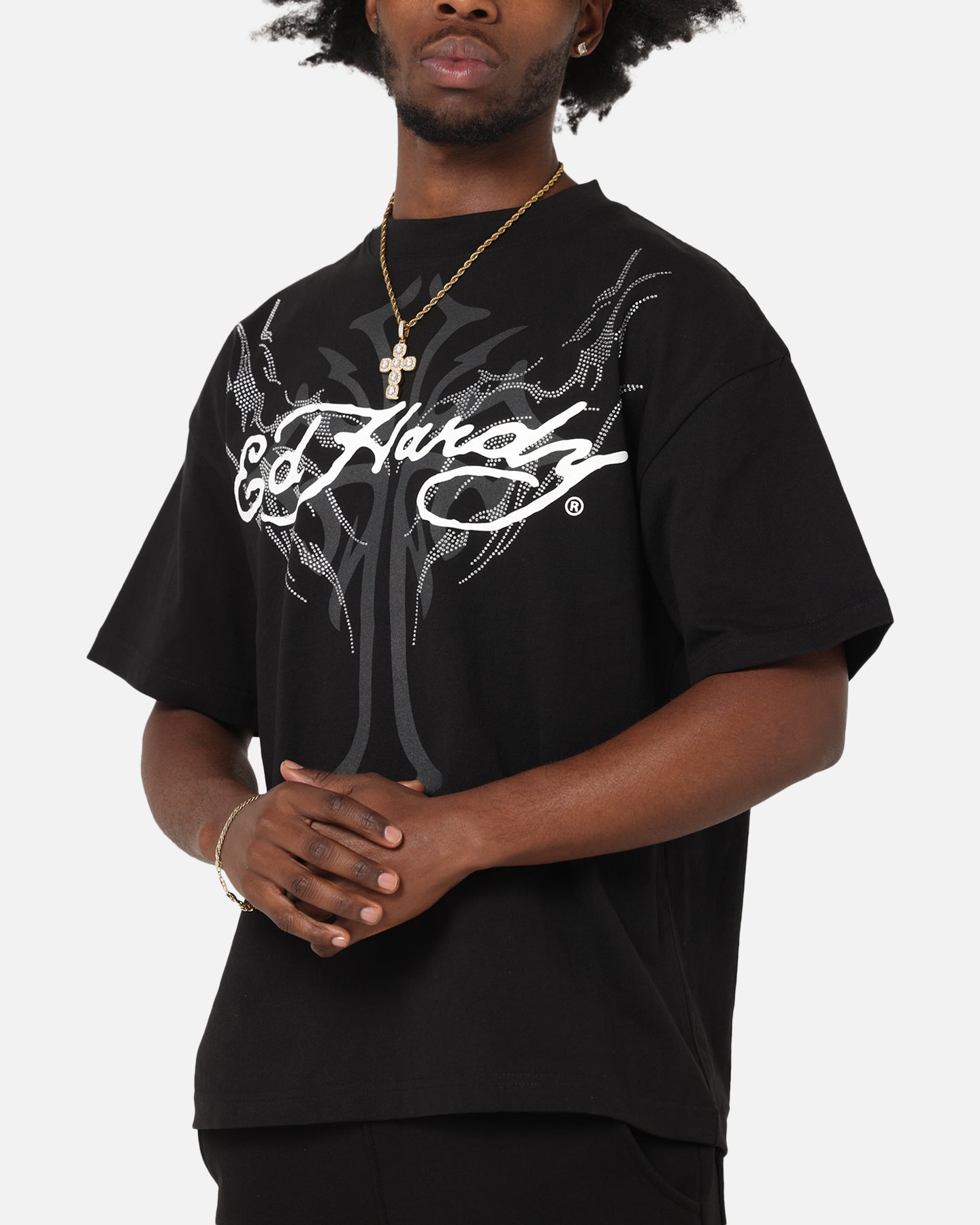 Ed Hardy Trinity Rhinestone T-Shirt Black