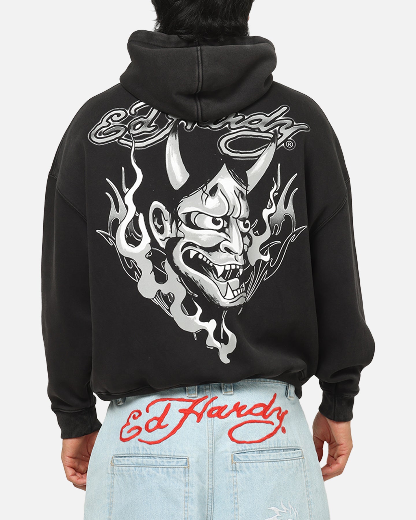 Ed Hardy Double Horns Hoodie Black Acidwash