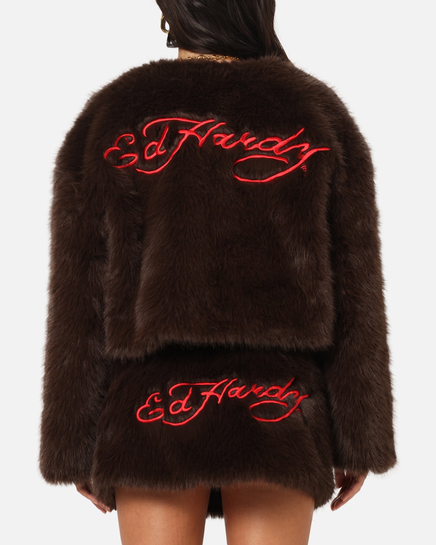 Ed Hardy Women's Faux Fur Jacket Brown