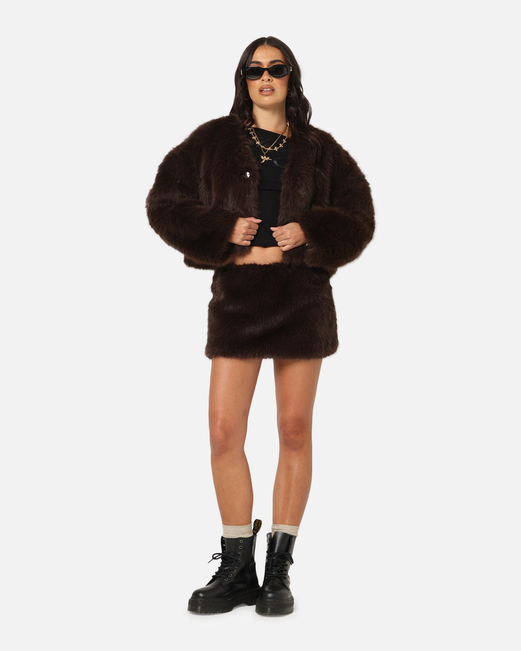 Ed Hardy Women's Faux Fur Jacket Brown