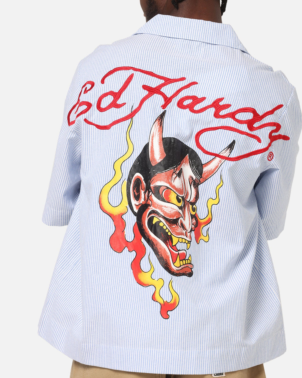 Ed Hardy Flame Stripe Button Up Shirt Blue Pin Stripe