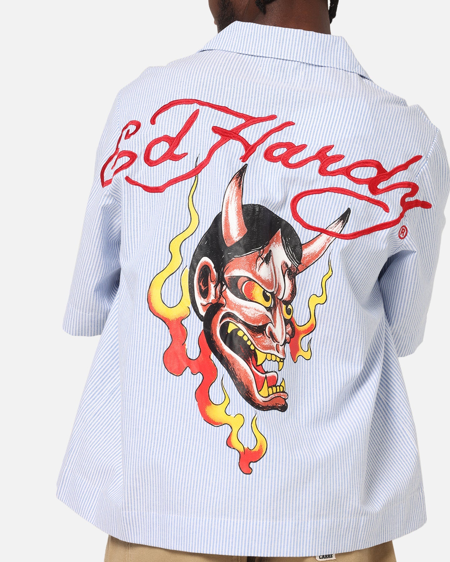 Ed Hardy Flame Stripe Button Up Shirt Blue Pin Stripe