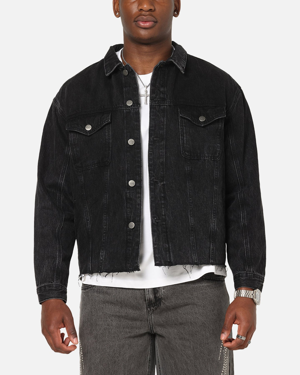 Saint Morta Daggers Cutoff Denim Jacket Vintage Black