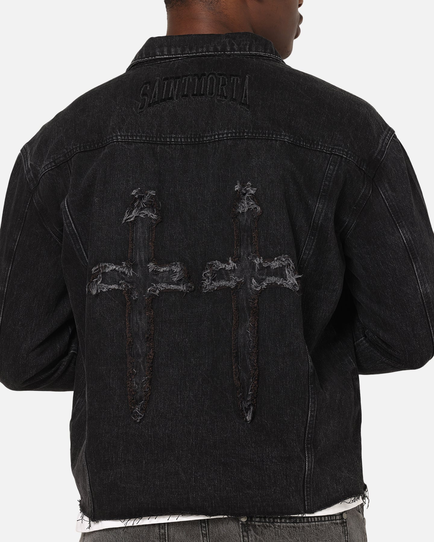 Saint Morta Daggers Cutoff Denim Jacket Vintage Black