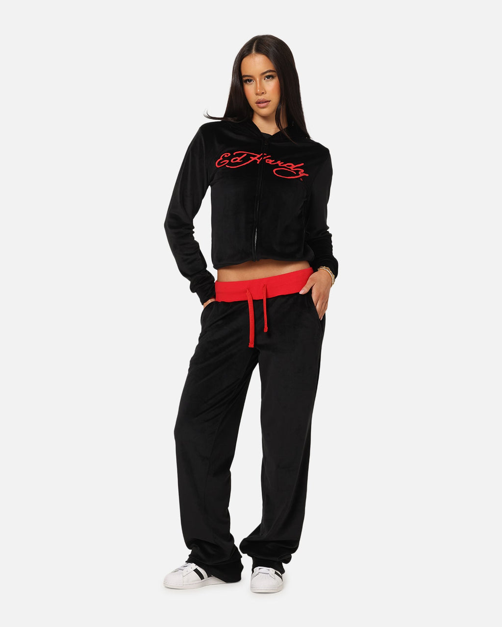 Ed Hardy Women's Cropped Hoodie Black/Red