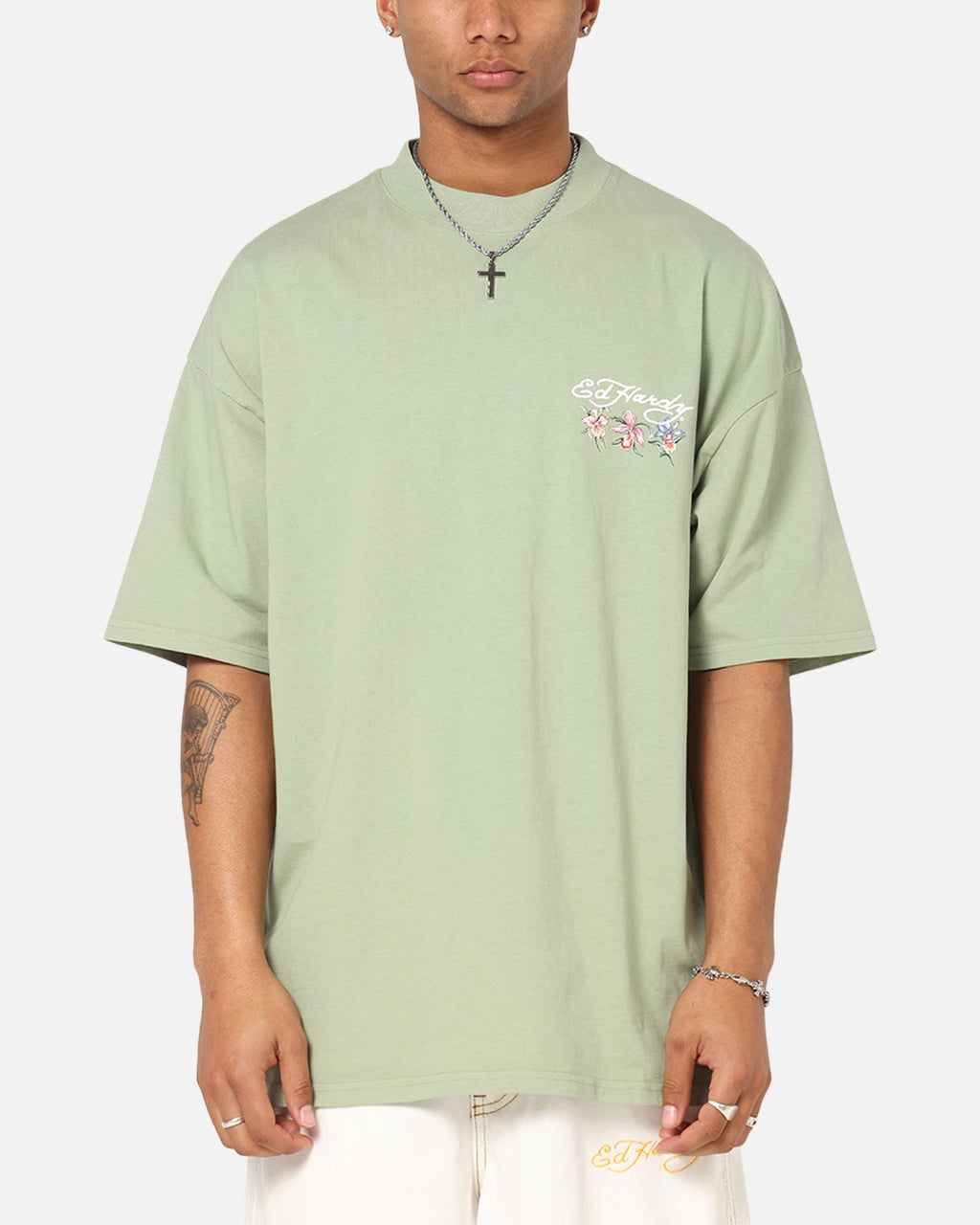 Ed Hardy Flowers T-Shirt Sage