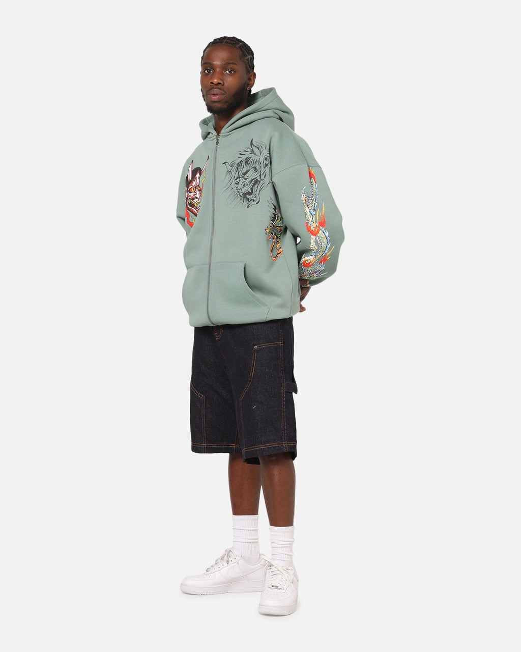 Ed Hardy Floral Zip Hoodie Sage