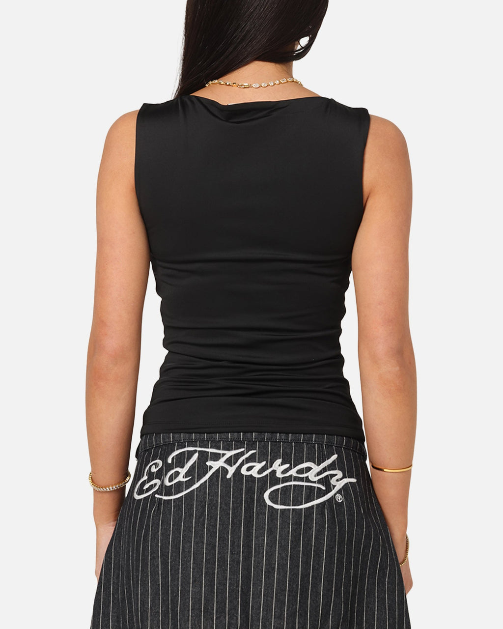 Ed Hardy Women's Chrome Boatneck Tank Black