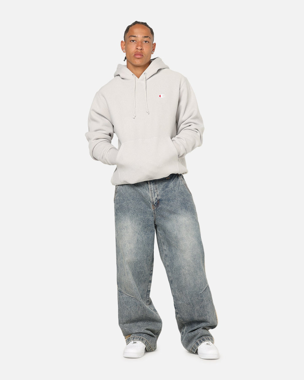 Champion Reverse Weave Small C Hoodie Grey