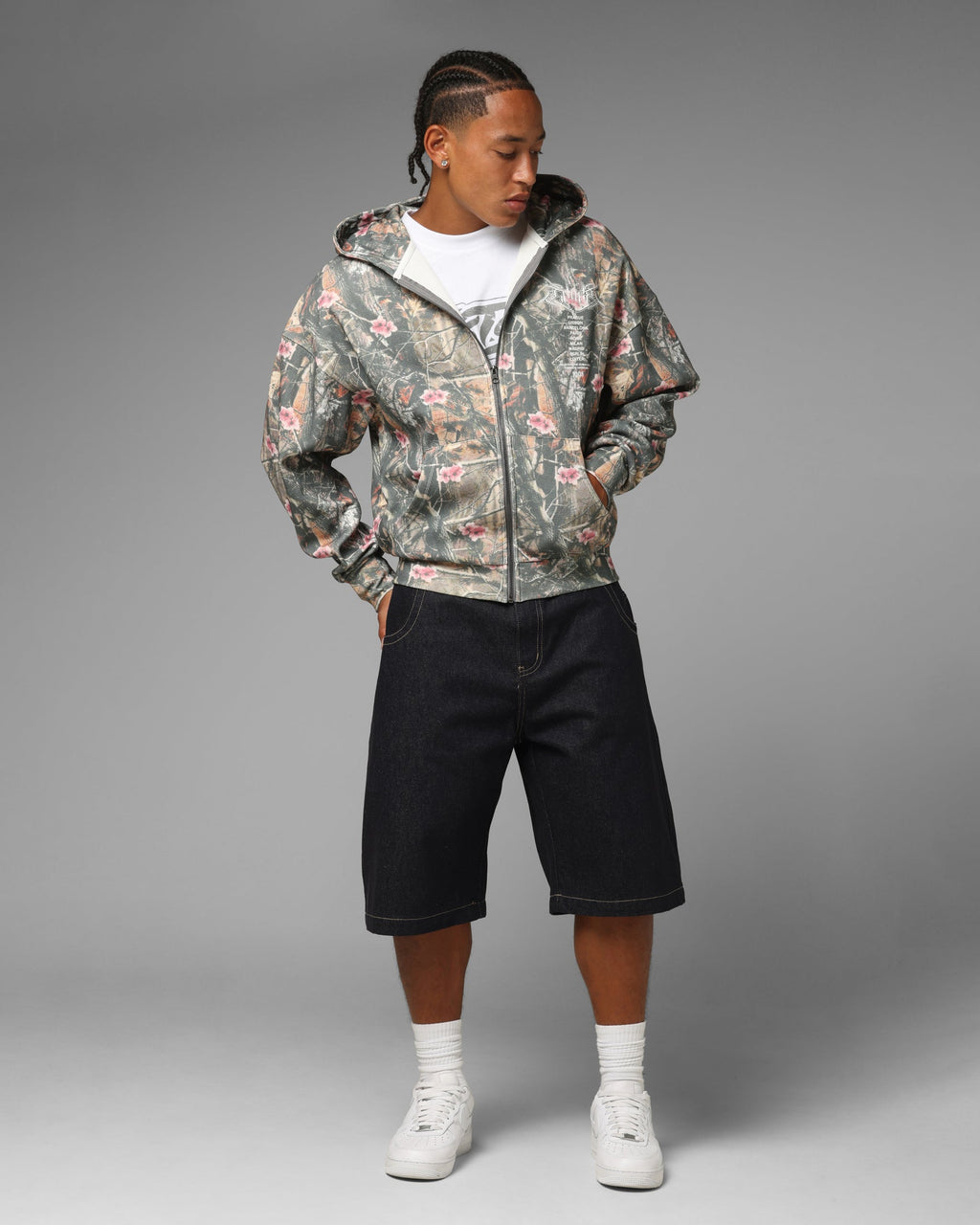 Loiter Waffle Zip Hoodie Pink Tree Camo